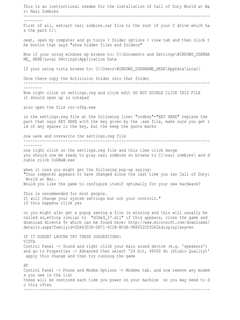 Install Call of Duty: Nazi Zombies Guide | PDF | Windows Registry ...