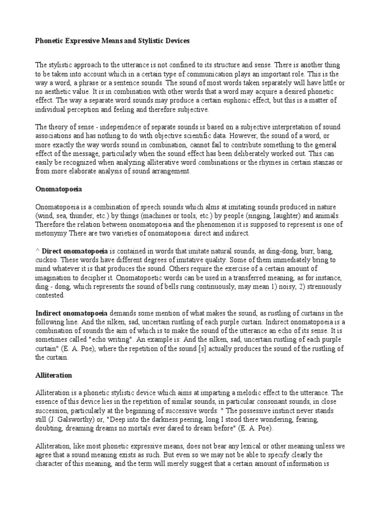 Phonetic Stylistic Devices Explained | PDF | Rhythm | Metre (Poetry)