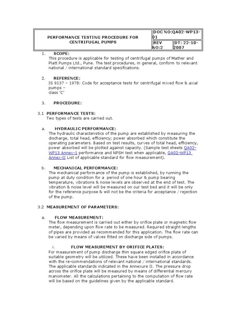 Centrifugal Pump Performance Testing Guide | PDF | Pressure Measurement ...