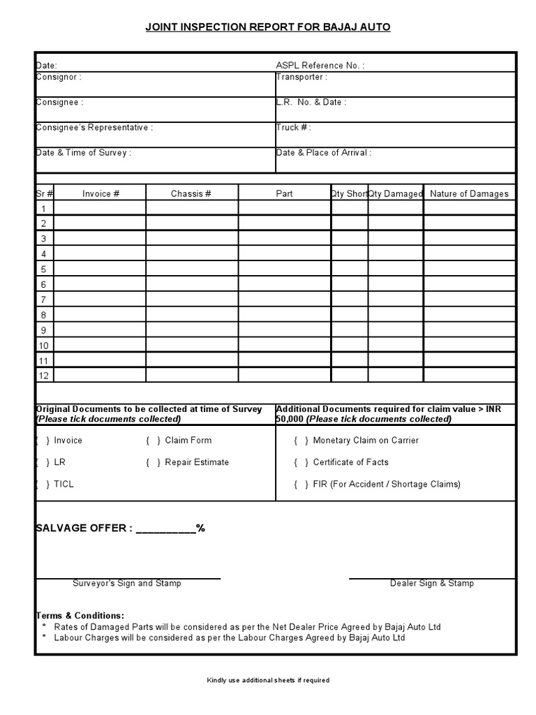 Bajaj Auto Joint Inspection Report | PDF | Law | Technology & Engineering