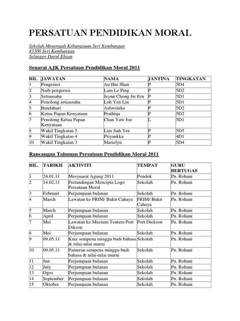 Persatuan Pendidikan Moral Pdf