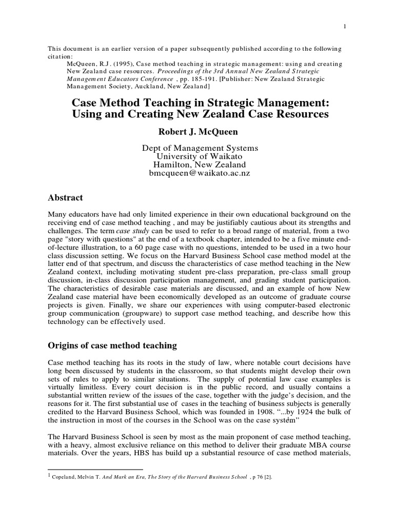 Case Method Teaching in Strategic Management | PDF | Business | Science ...