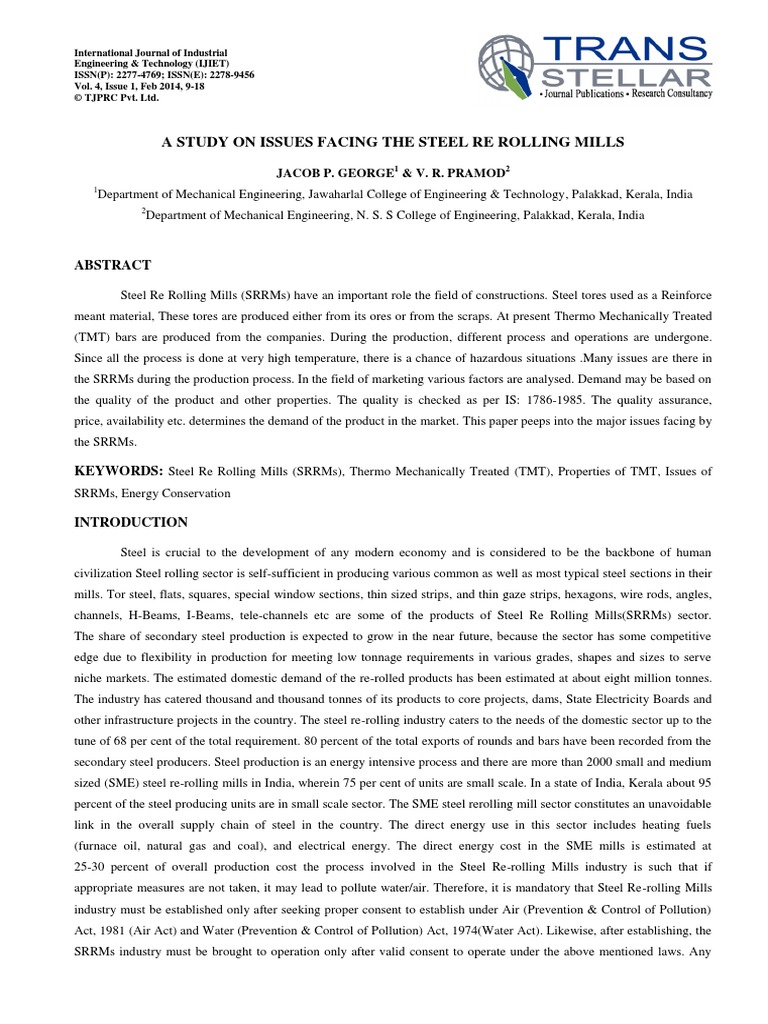A Study On Issues Facing The Steel Re Rolling Mills | PDF | Metals | Waste