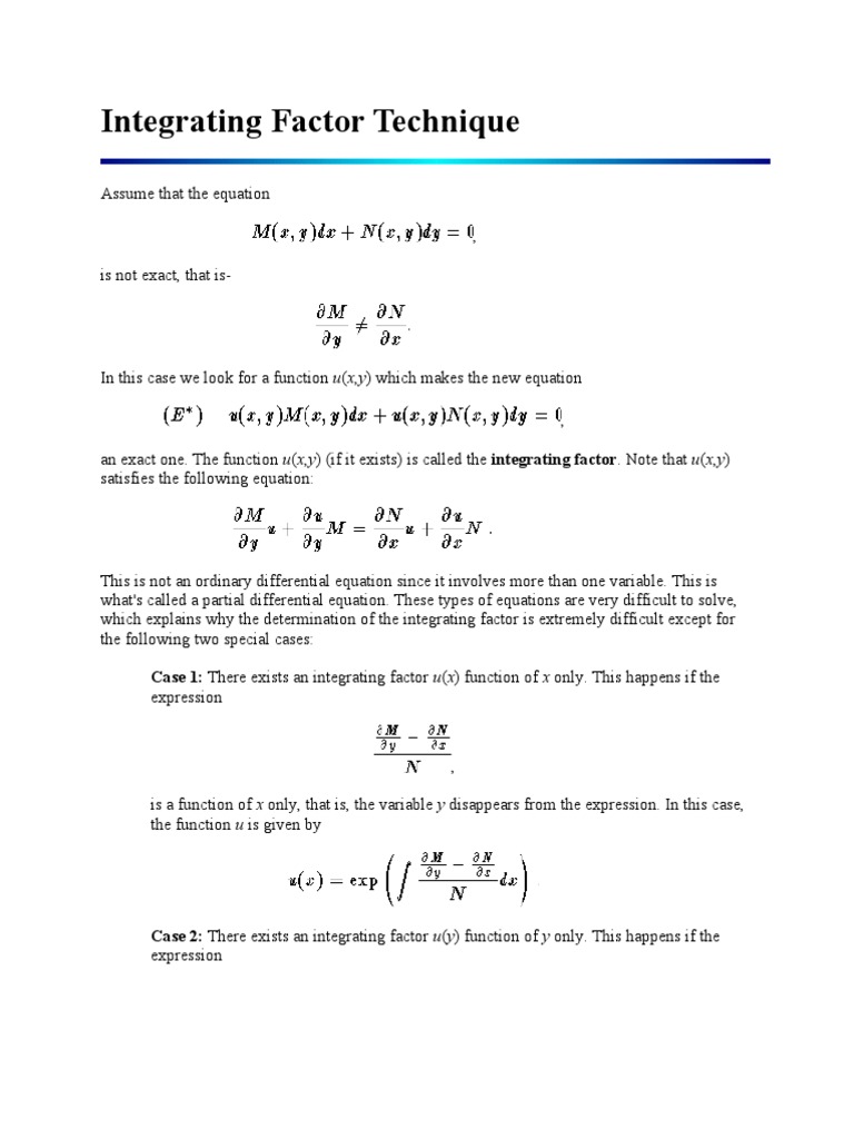 Integrating Factor Technique | PDF | Equations | Function (Mathematics)