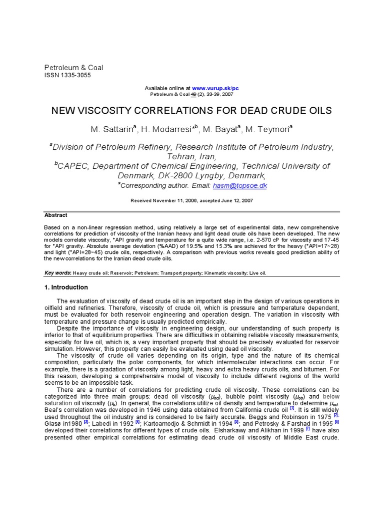 New Viscosity Models for Crude Oils | PDF | Petroleum | Viscosity