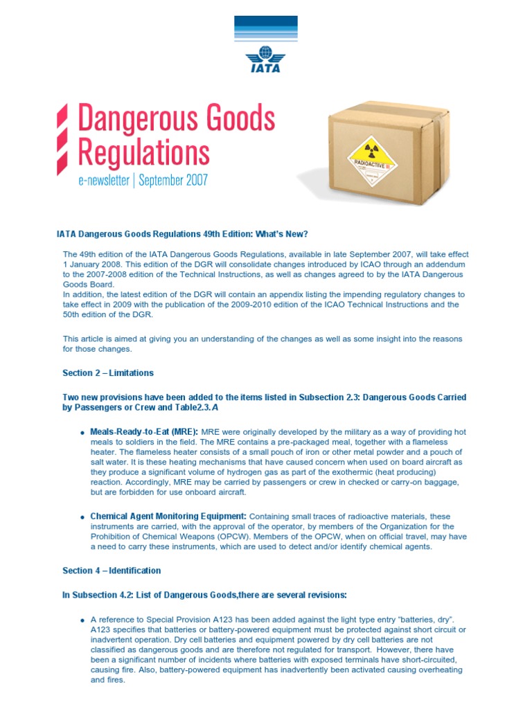Iata DGR 2008 Changes | Download Free PDF | Dangerous Goods | Lithium