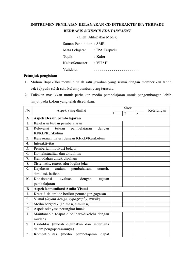 Angket Penilaian Media Pembelajaran | PDF