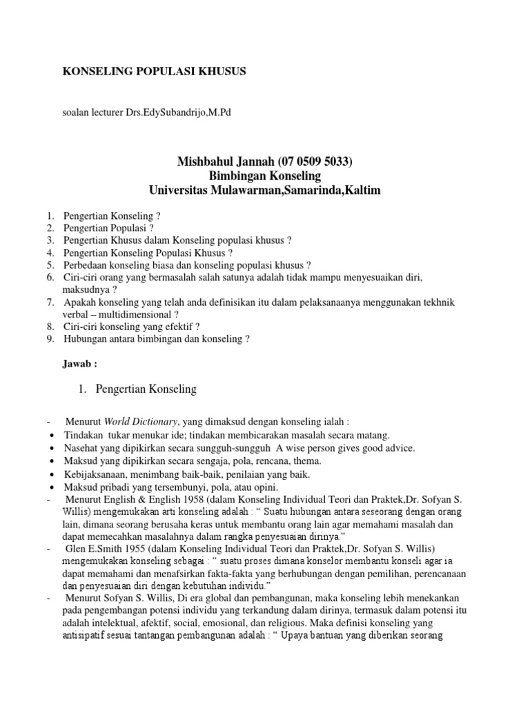 Konseling Populasi Khusus