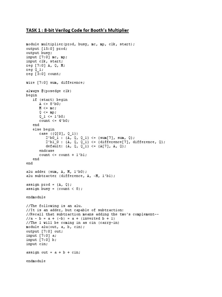 8 Bit Verilog Code For Booth S Multiplier Subtraction Computer Architecture