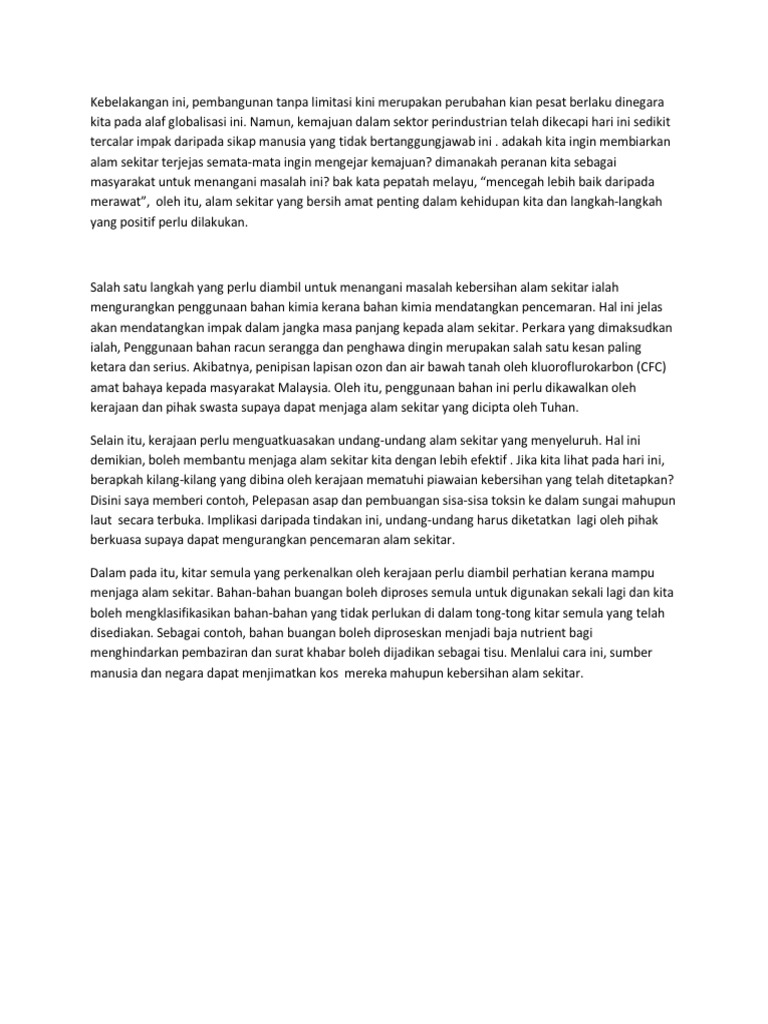 Karangan Pencemaran Alam Sekitar