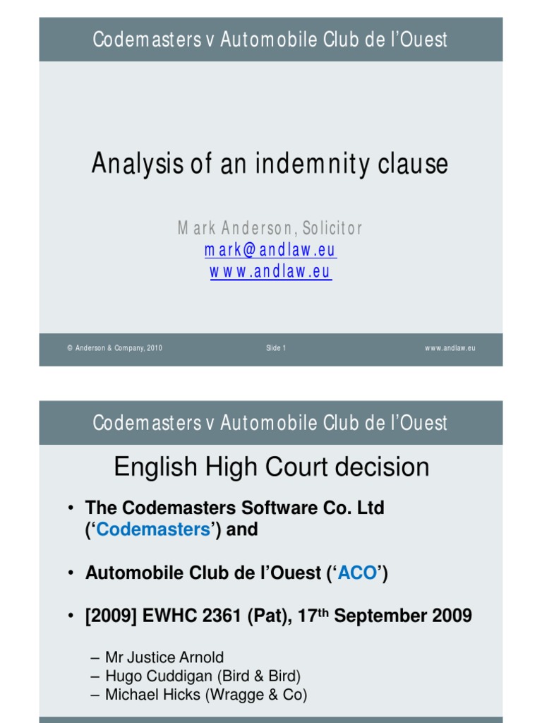Analysis of an Indemnity Clause (English law)  Indemnity  Business Law