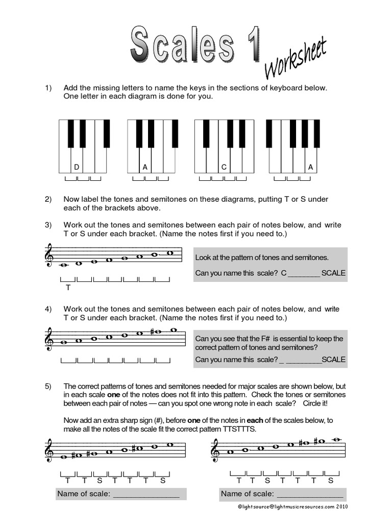 Scales Worksheet | Scale (Music) | Worksheet