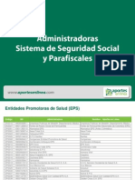 20130101 Administradoras Sistema de Seguridad Social y Parafiscales