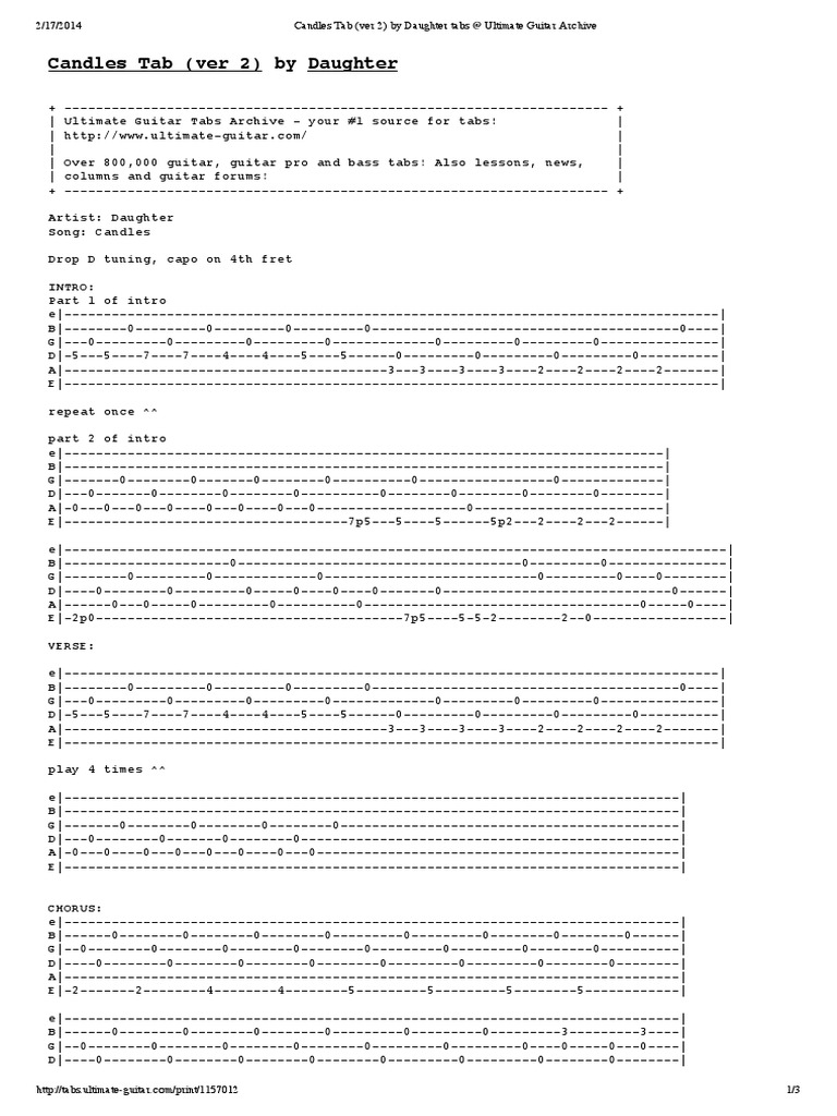 Candles Tab (Ver 2) by Daughter Tabs at Ultimate Guitar Archive PDF
