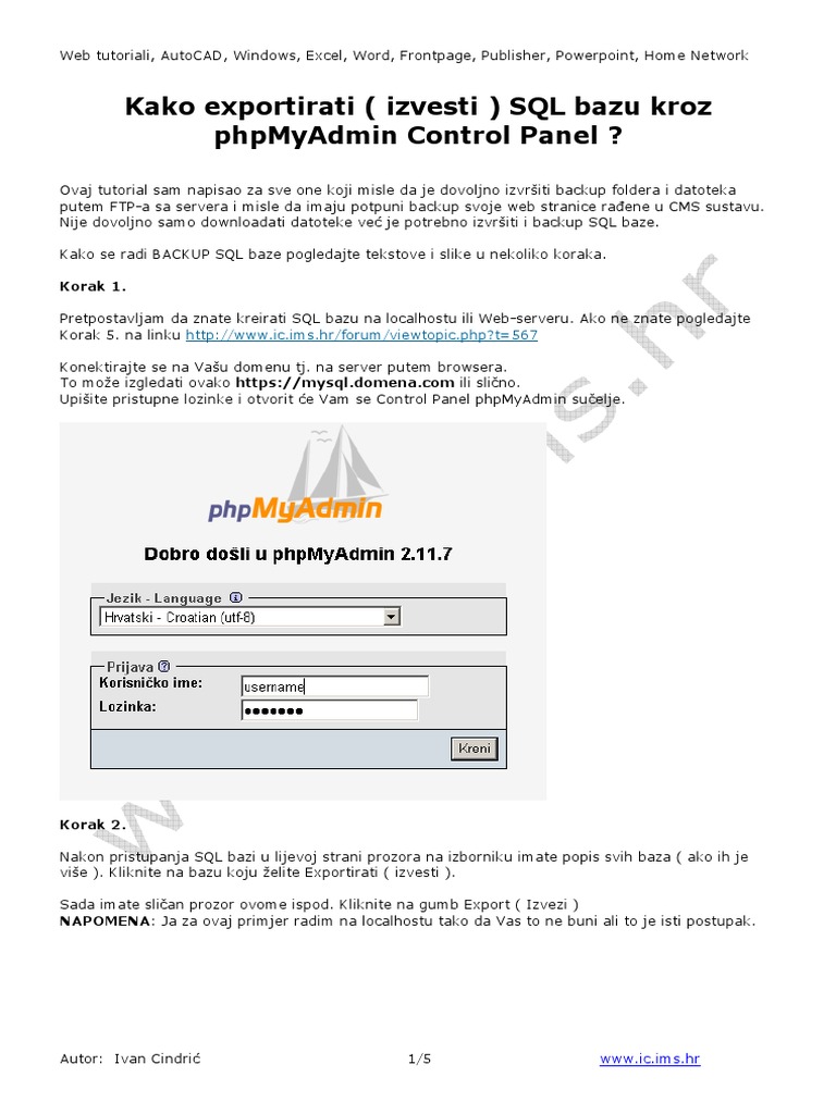 SQL Backup via phpMyAdmin | PDF
