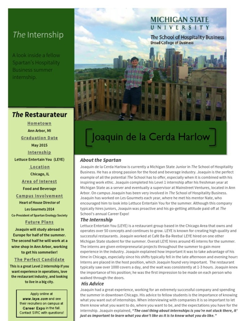 Internship of The Month Lettuce Entertain You PDF Internship Job