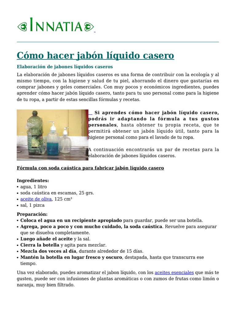 boca Multiplicación Desplazamiento Como Hacer Jabon Liquido PDF | PDF | Jabón | Aceite de oliva