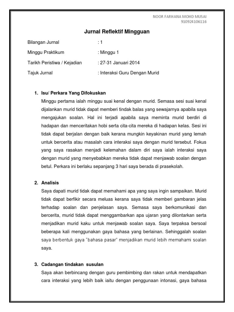 Contoh Jurnal Reflektif Mingguan Praktikum Pdf