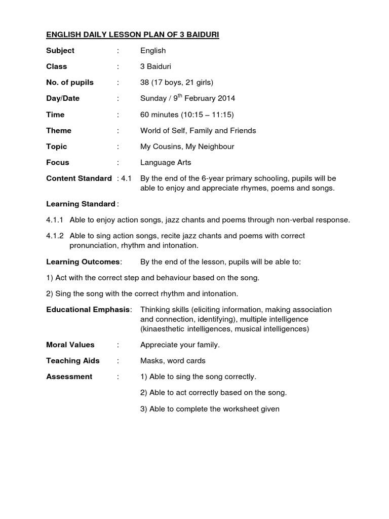 Year 3 English Lesson Plan: Family Theme | PDF | Poetry | English Language