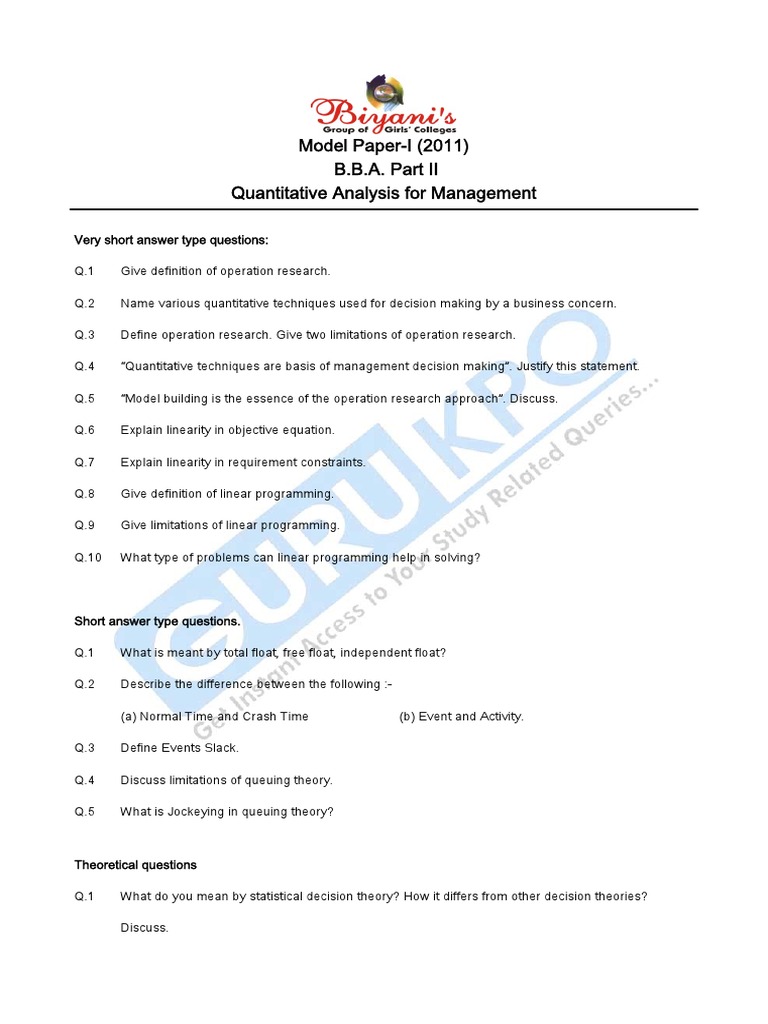 QUANTITATIVE ANALYSIS FOR MANAGEMENT intelligence overview