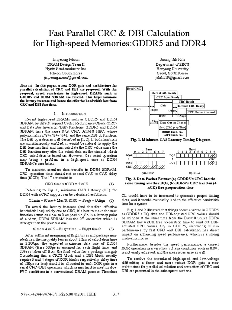 Fast Parallel CRC & DBI Calculation PDF Dynamic Random Access