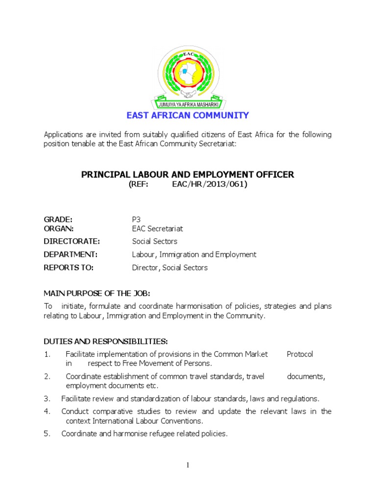 Principal Labour And Employment Officer Employment Human Resource 