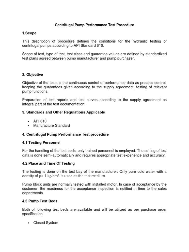 Centrifugal Pump Performance Test Procedure PDF Pump Electric Motor