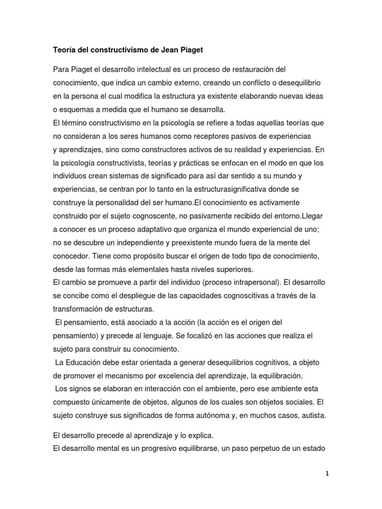 Teoría Del Constructivismo de Jean Piaget | PDF | Constructivismo ...