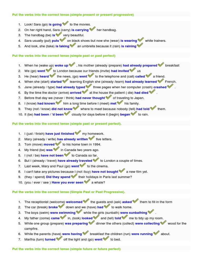 Put The Verbs Into The Correct Tense Pdf