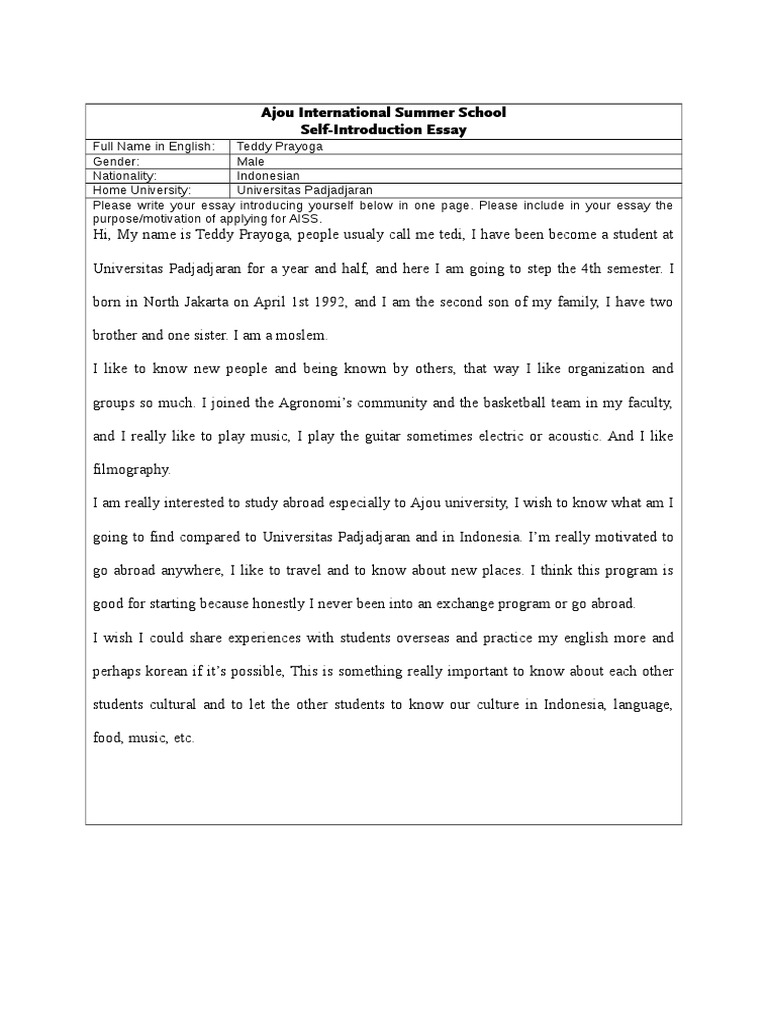 Self Introduction Essay Ajou ISS 15  PDF