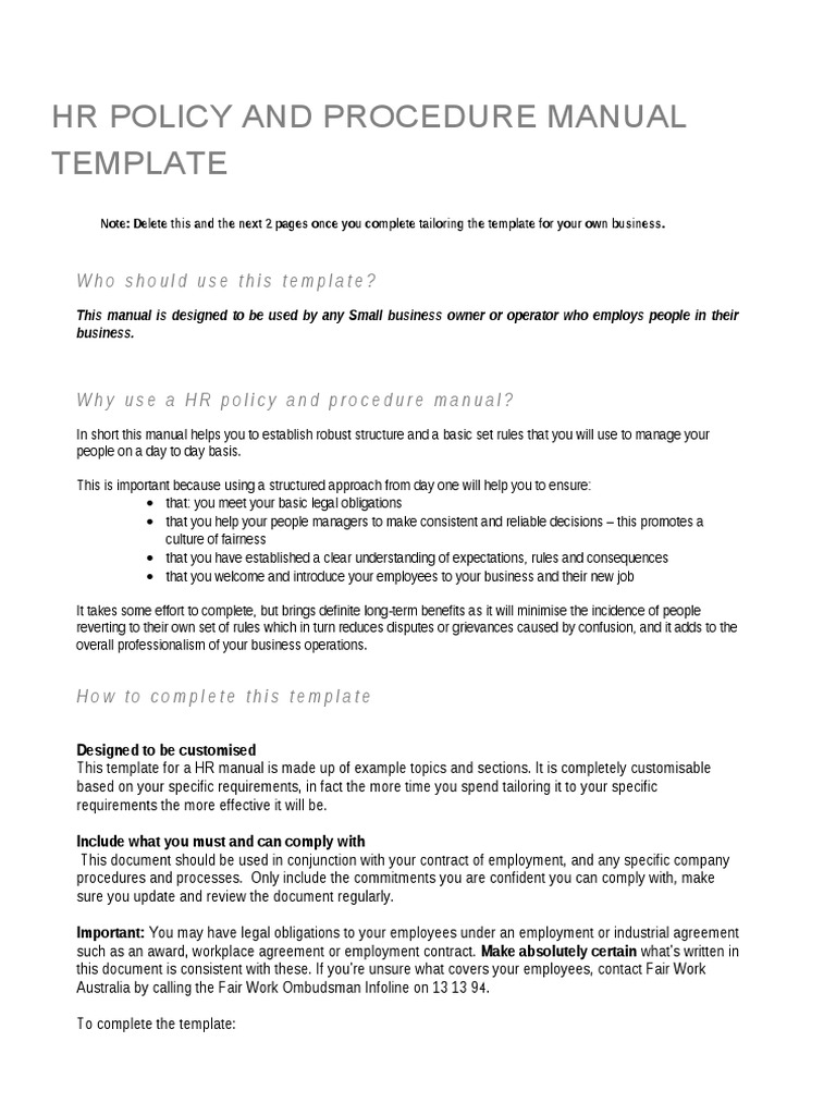 HR Manual Template  PDF  Harassment  Sexual Harassment Throughout Policies And Procedures Template For Small Business