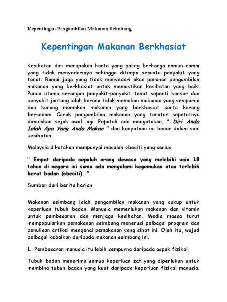 Kepentingan Pengambilan Makanan Seimbang Pdf