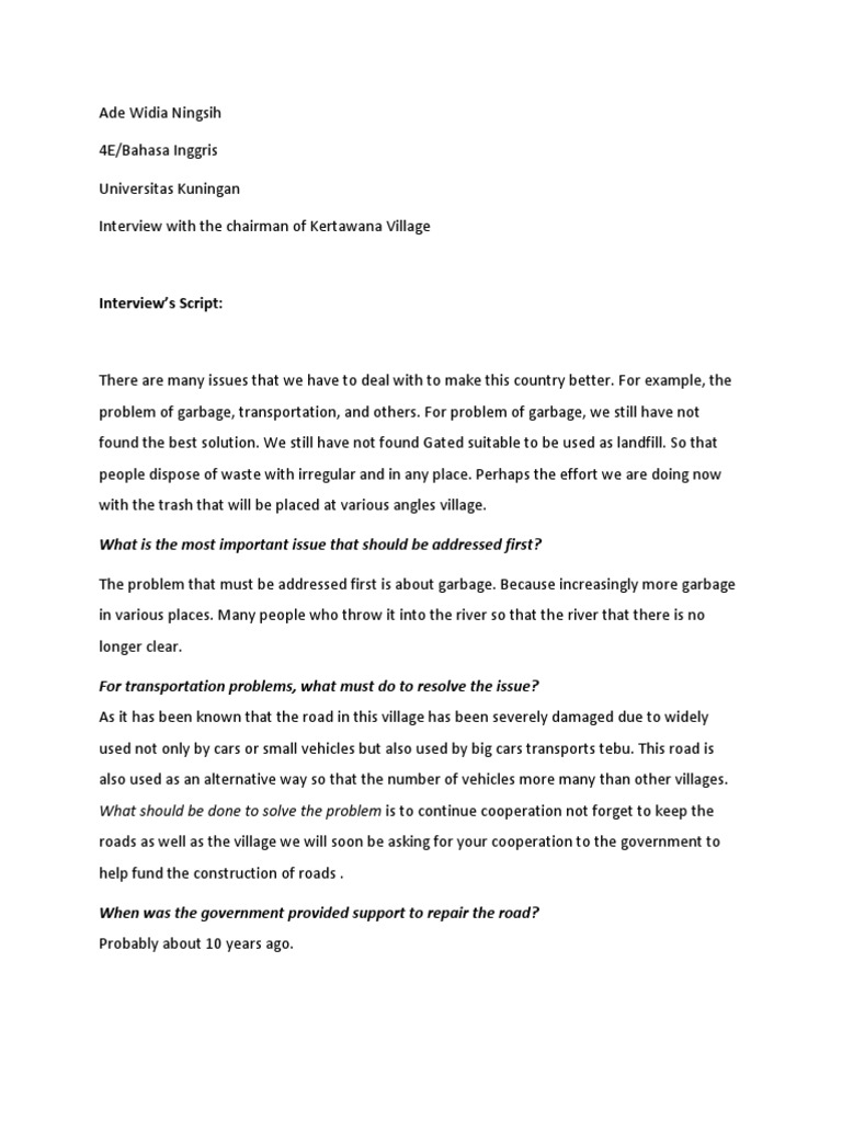 Interview's Script:: What Is Your Effort To Developing This Village To ...
