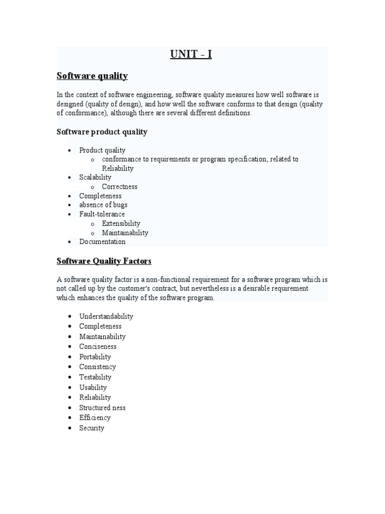 Unit - I: Software Quality | PDF | Software Quality | System