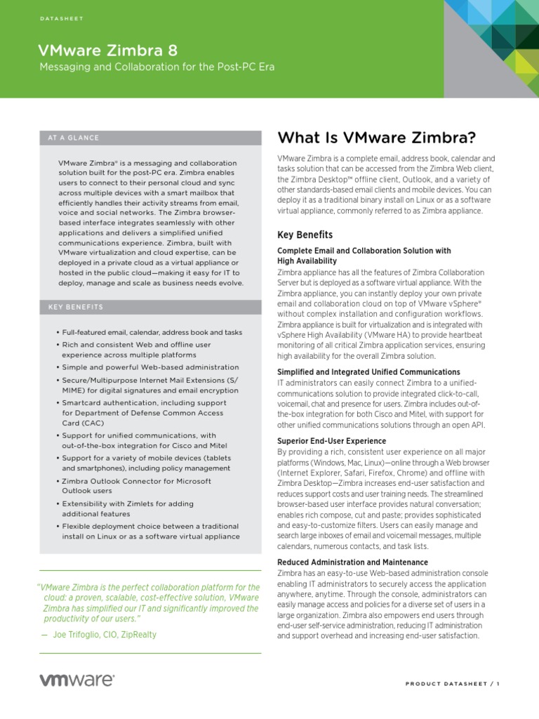 Zimbra Collaboration Server Network Edition Data Sheet