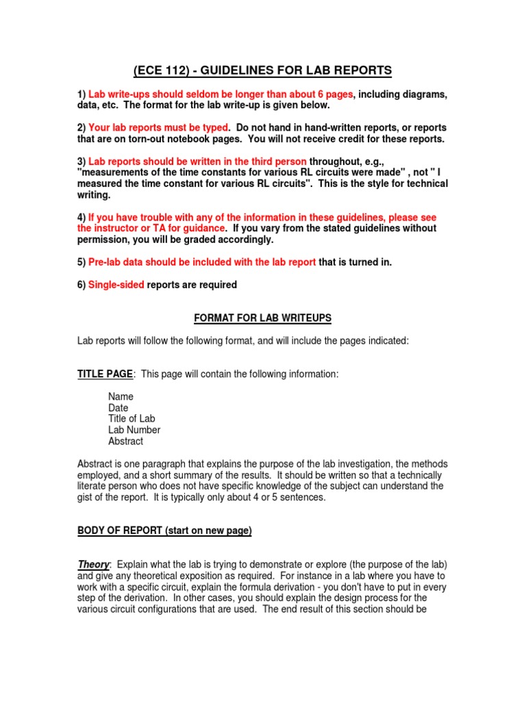 Lab Report Guidelines for ECE 112 | PDF | Data | Accuracy And Precision