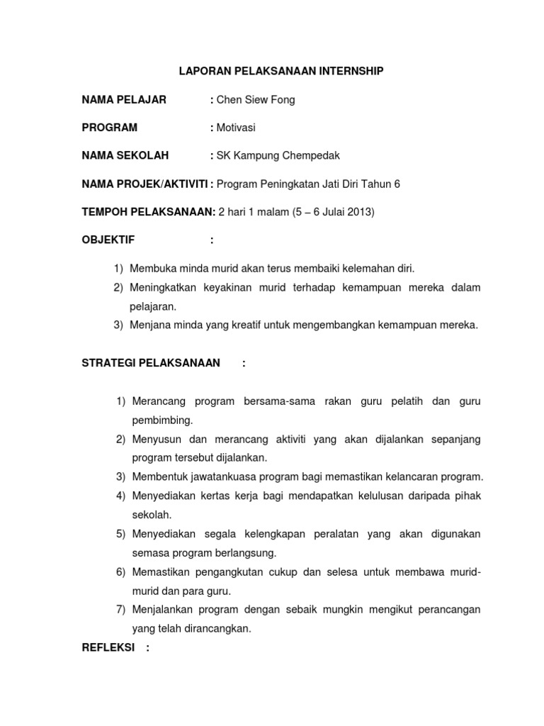 Laporan Pelaksanaan Internship Pismp