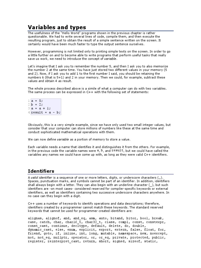 Variables and Types | PDF | Data Type | Variable (Computer Science)