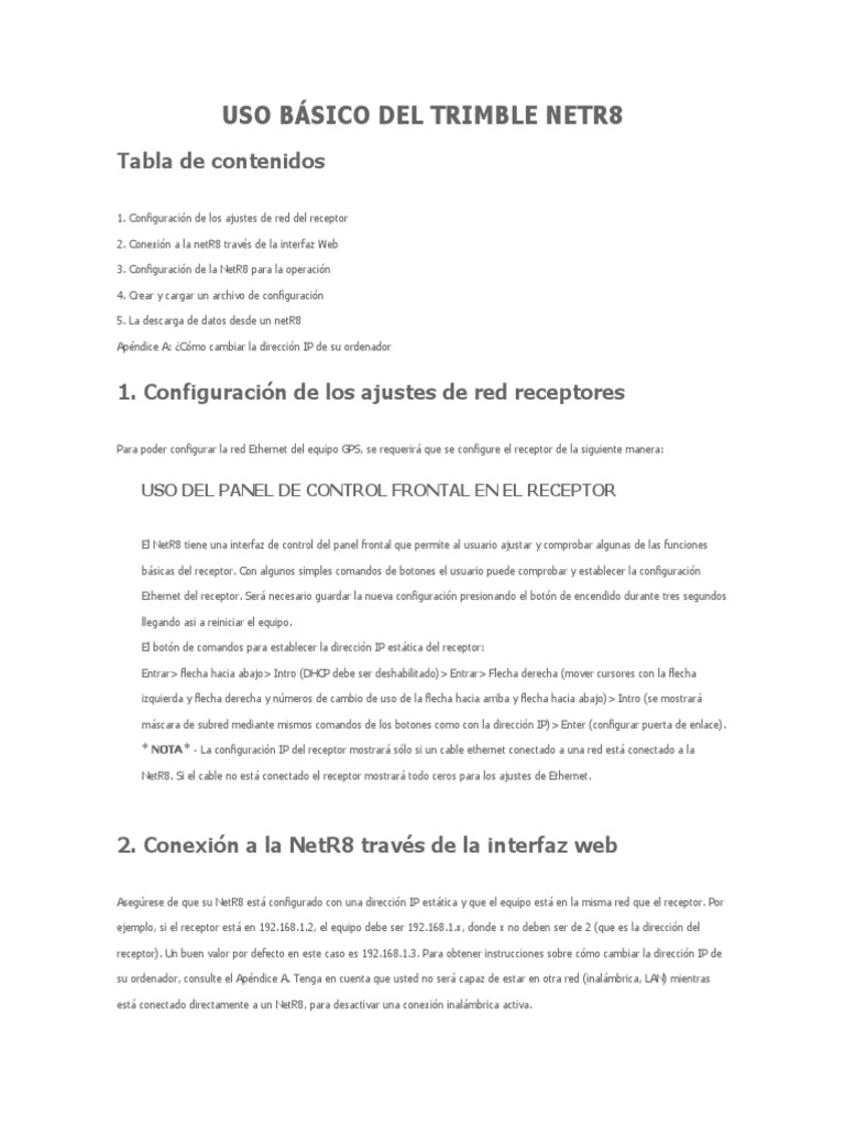 Uso básico del Trimble NetR8 | PDF | Dirección IP | Archivo de computadora