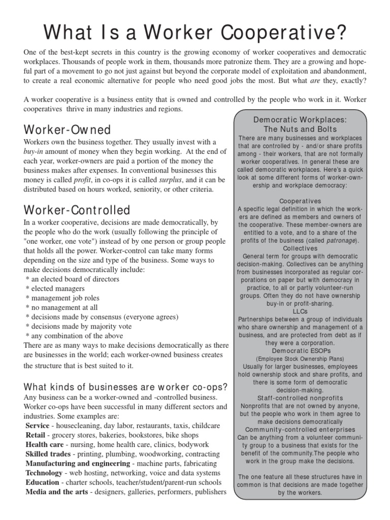 What is a Worker Cooperative Cooperative Employment Free 30day