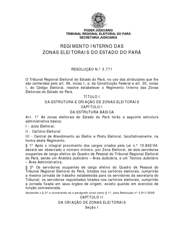 Tre Pa Resolucao Tre Pa n3771 Regimento Interno Zonas Eleitorais | PDF
