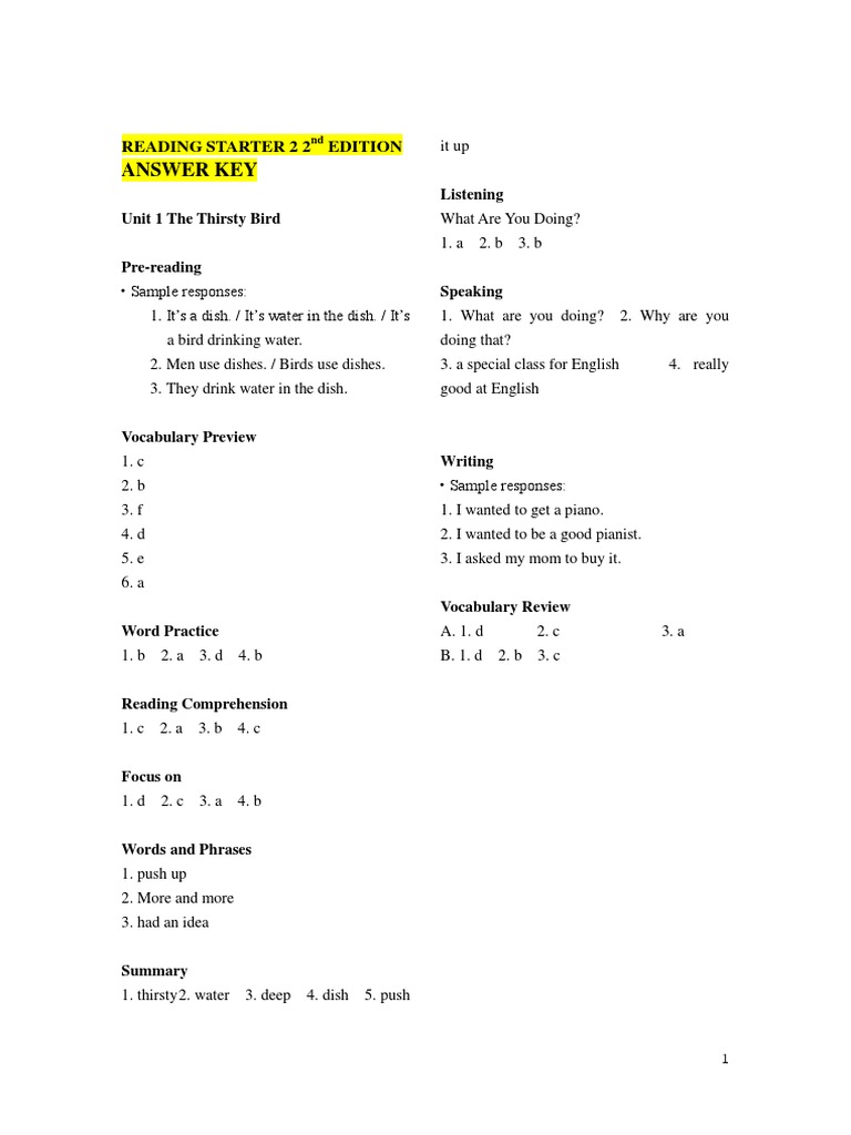 Answer Key Reading Starter 2 2 Edition PDF Reading (Process