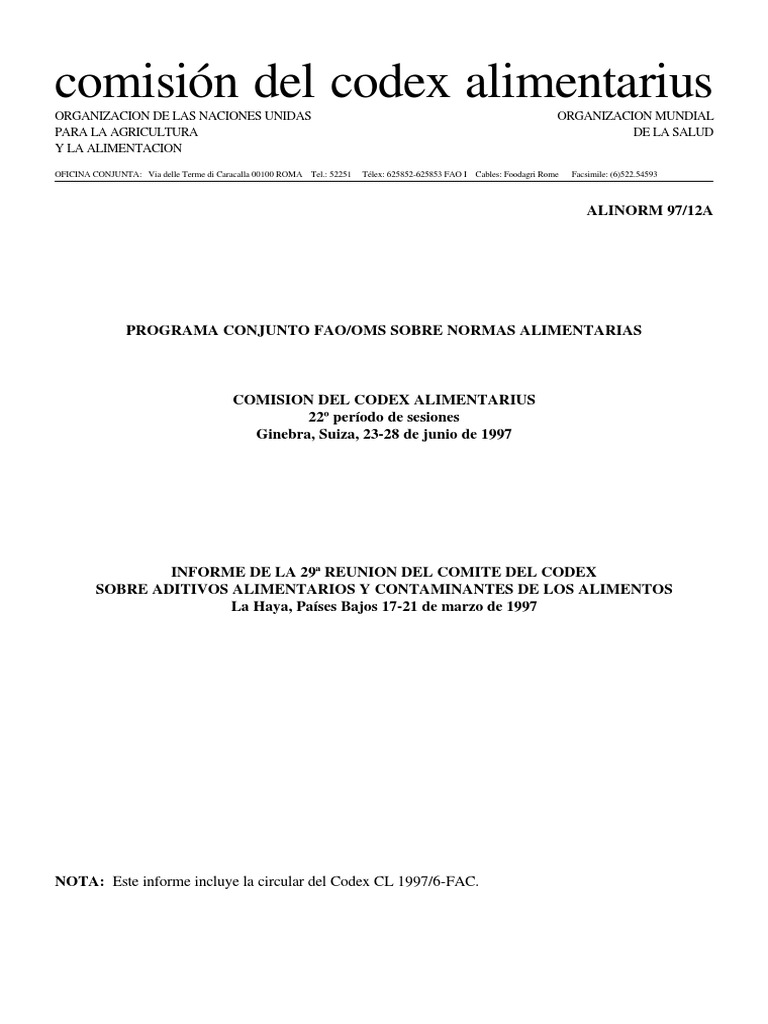 Codex Alimentarius | PDF | Organización de Comida y Agricultura | Alimentos
