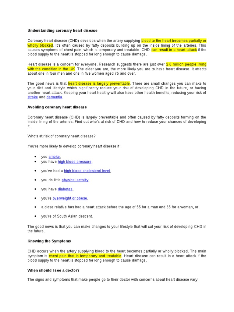 Preventing Coronary Heart Disease Guide | PDF | Angina Pectoris ...