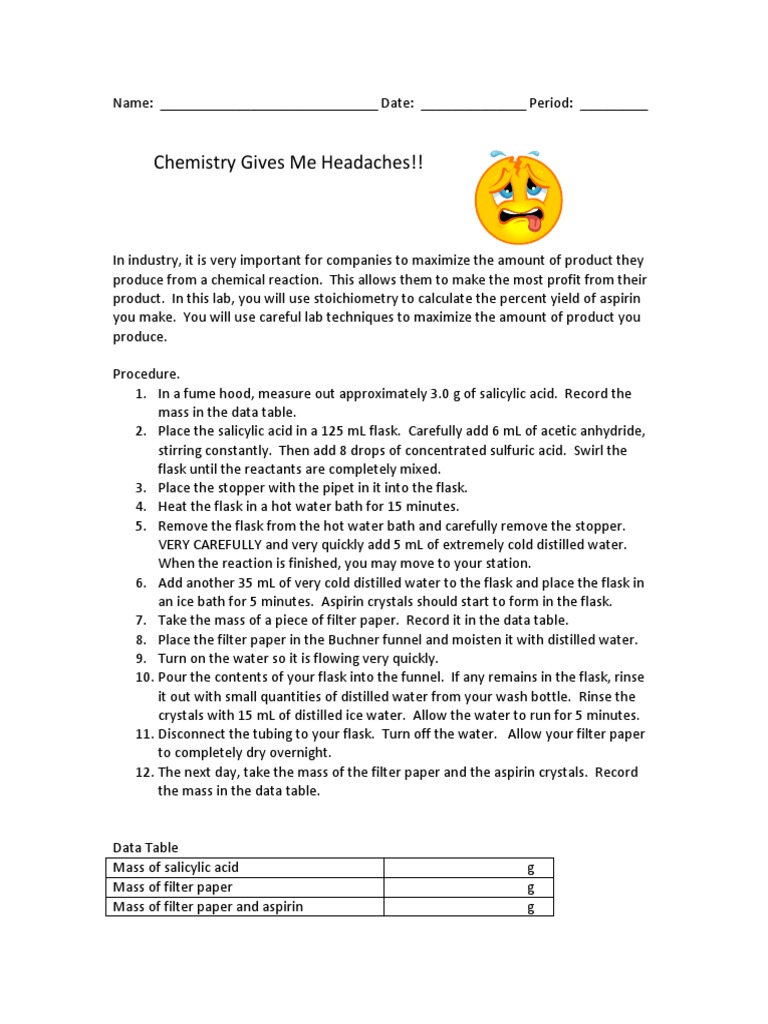 Chemistry Gives Me Headaches PDF Mole (Unit) Aspirin