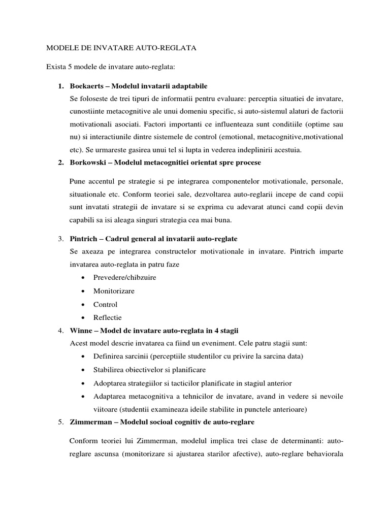 Modele de Invatare Autoreglate | PDF