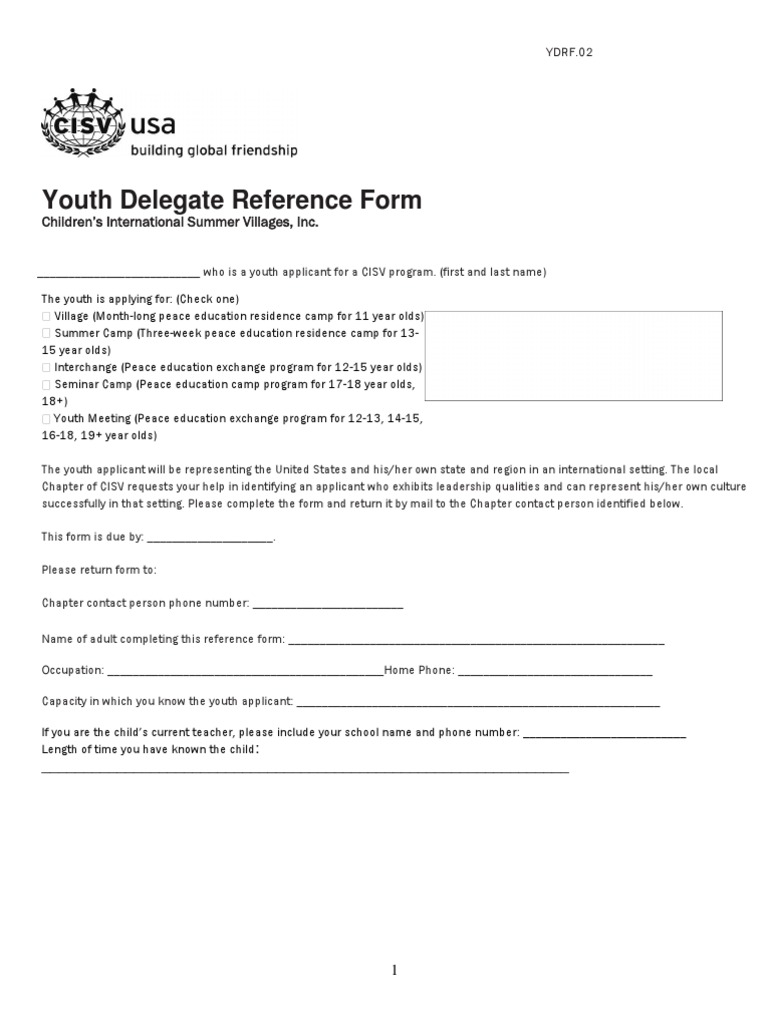 Youth Delegate Reference Form for CISV | PDF | Mental Health | Leadership