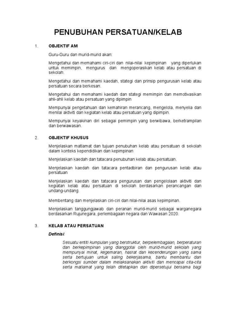 Penubuhan Kelab Dan Persatuan Pdf