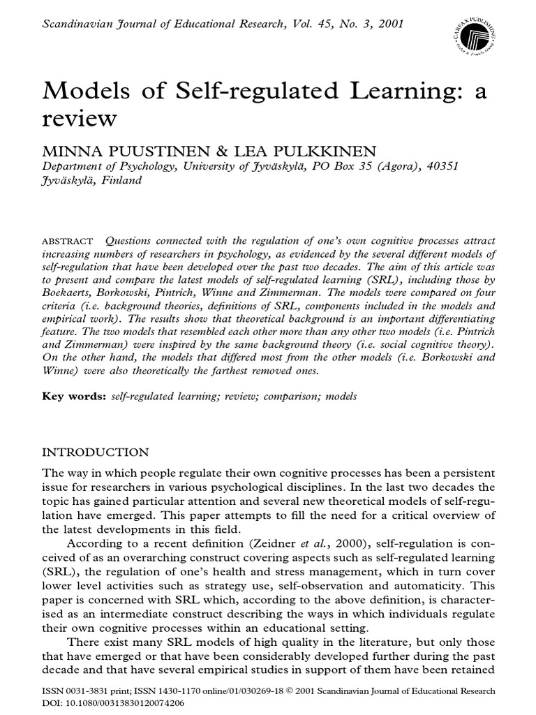 Models of Self-Regulated Learning DA | PDF | Self Control | Self-Management