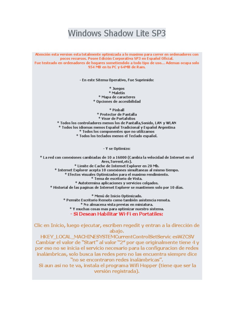 Windows XP Shadow Lite SP3 Optimizado | PDF | explorador de Internet ...